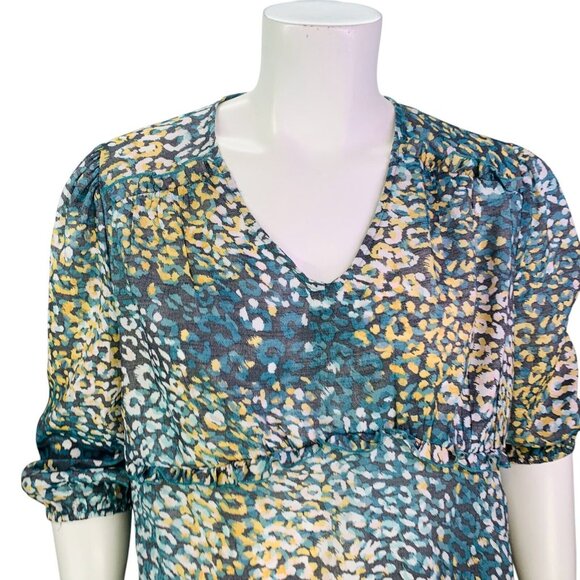NEW New Directions Womens Peasant Blouse Multicolor Dark Golanma Abalone Sky XL - Picture 5 of 11